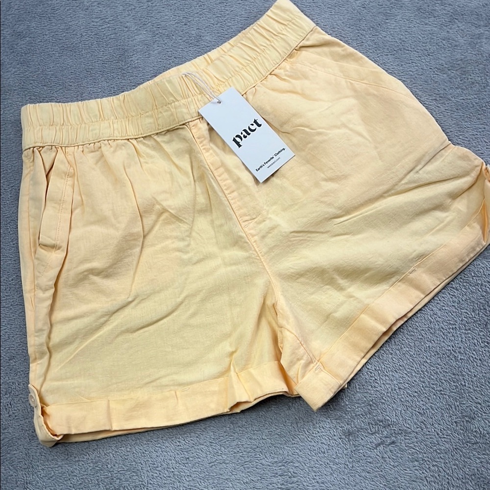 NEW PACT S Linen Cotton Blend Women's Yellow Daffodil Rhea‎ Tabbed Shorts